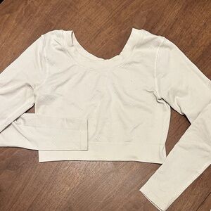 Women's Long Sleeve Ribbed Crop Top - H&M Fitness beige